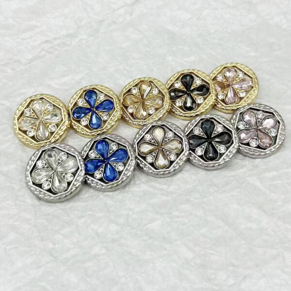 Autumn and Winter New Style Gold and Silver Edged Colored Diamond Metal Buttons