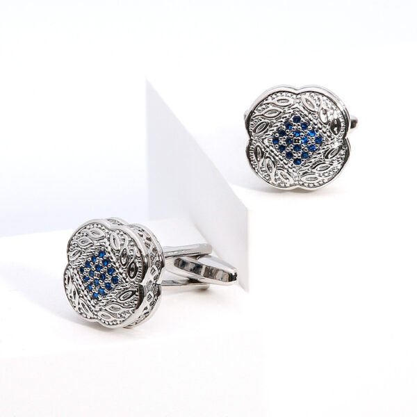 Copper Square Zircon Men's Button , Blue Zircon Silver Buttons for Gift Occasions