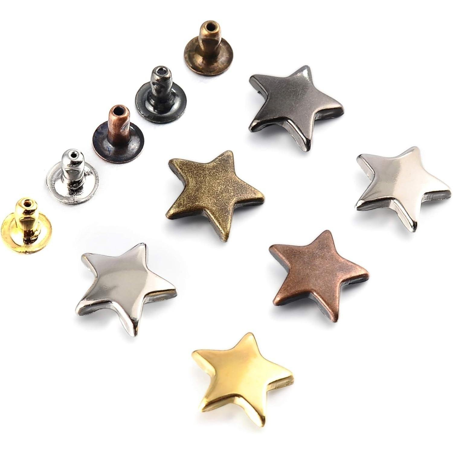 Five Colors Metal Single-sided Star Rivets Star Studs for DIY Shoes, Hats and Bags