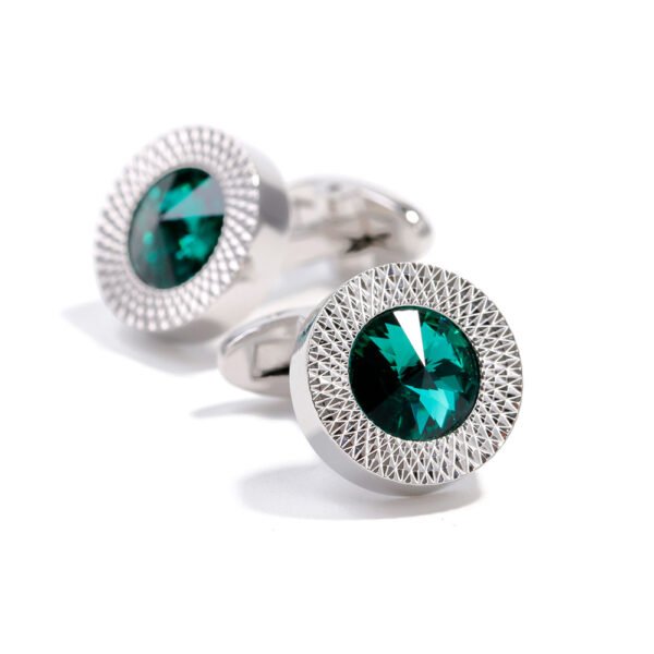 High-quality Lightweight Luxury Green Crystal Round Silver Cufflinks