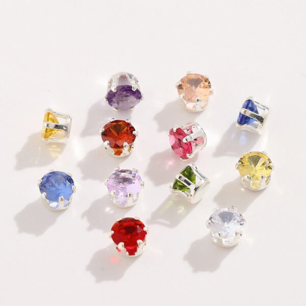 Hot Sale Round Silver Base Six-prong Setting Crystal Zircon, Colorful Claw Rhinestones