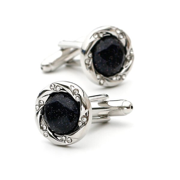 Hot-selling French Light Luxury Blue Sandstone Crystal Silver Round Button