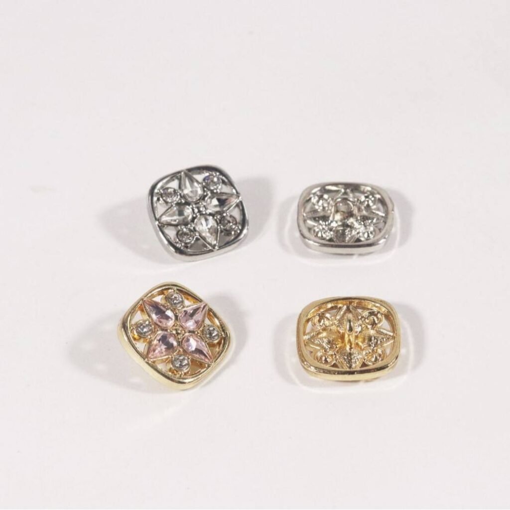 In Stock Square Alloy Rhinestone Buttons, Metal Decorative Buttons for Coat Jacket Clothing Apparel Accessories