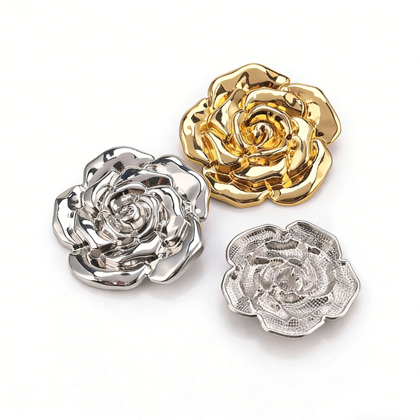 Large Luxury Flower Shaped Alloy Polished Eco-Friendly Decorative Buttons for Suit Fur Coat Sweater Trench Coat Fashion