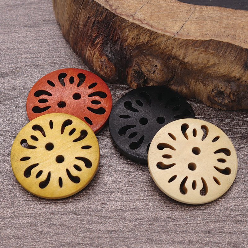 Laser Cut Hollow Wood Buttons for Shirts, Sweaters, Kids Coats & Knitwear, Natural Round Wooden Sewing Buttons Wholesale