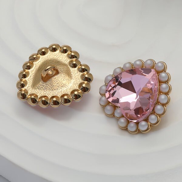 Little Fragrance Style pink Diamond Peach Heart Metal Button