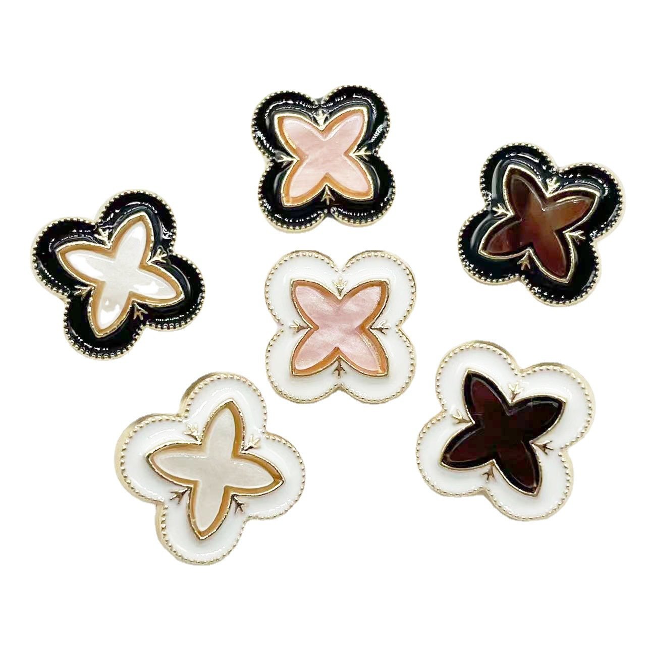 Metal Button Alloy Resin Four-leaf Clover-shaped Patterned Buttons for Clothing Decoration