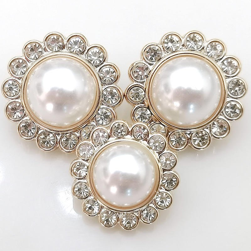 Pearl Rhinestone Buttons for Woolen Coat Dress Jacket, Luxury Elegant Clothing Accessories, Plastic Shank Buttons Wholesale