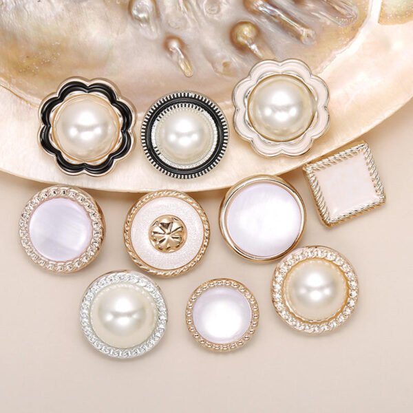 Plastic Diamond Pearl Electroplated Shank Buttons 15mm Size Floral Square Circular Patterns Decorative Garment Accessories