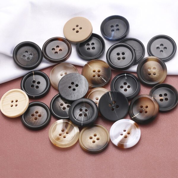 Round Black Resin 4-Hole Buttons for Coat Suit Trench Jacket High Quality Garment Resin Buttons Wholesale Clothing Accessories