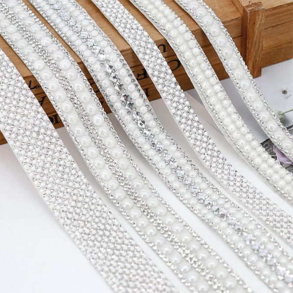 Self Adhesive Eco-Friendly Rhinestone Chain Mesh Pearl Diamond Tape Resin Stickers DIY Craft Decor Garment Bags Shoes Jewelry