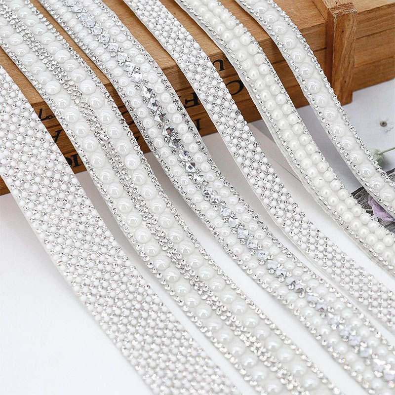 Self Adhesive Eco-Friendly Rhinestone Chain Mesh Pearl Diamond Tape Resin Stickers DIY Craft Decor Garment Bags Shoes Jewelry