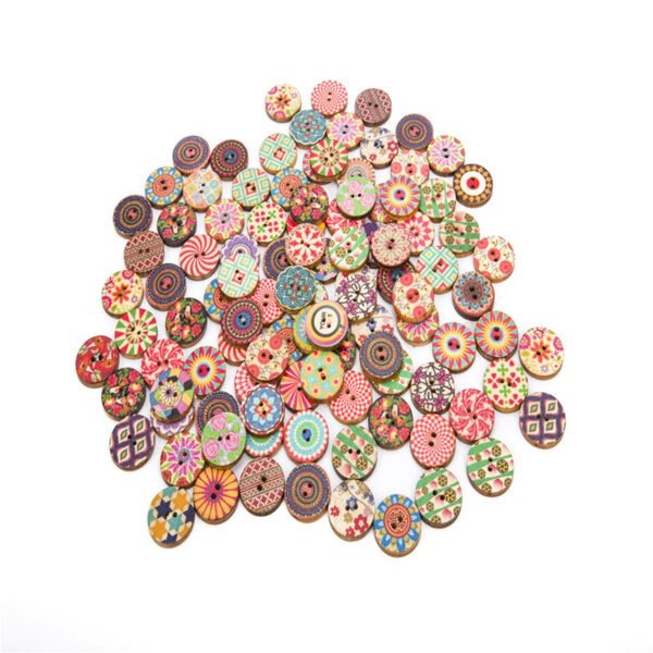 Wholesale 100pcs Mixed Vintage Printed Wood Buttons 20mm Round 2-Hole Decorative Buttons for DIY Crafts Scrapbooking Sewing