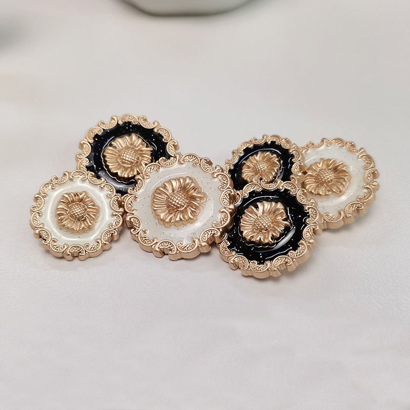 Zinc Alloy Sunflower Buttons Enamel Painting Lace High Foot Decorative Buttons for Clothing